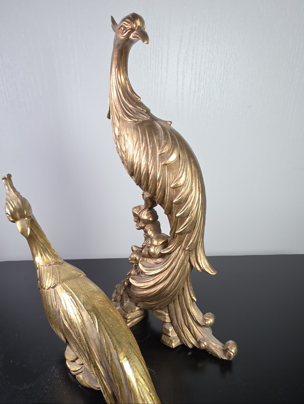 Gold Peacock Sculpture Pair - Elegant Home Art Décor By Syroco - Picture 5 of 13